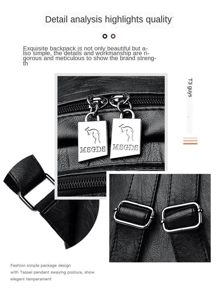 Fashion Double Zipper Soft Leather Women Backpacks